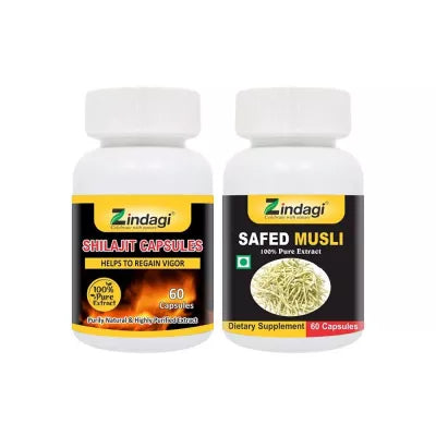 Zindagi Safed Musli Pure Extract Capsules With Shilajit Extract Capsules - Strength & Stamina For Men (Special Combo Pack) (1Pack)