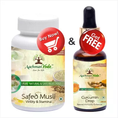 Aachman Veda Shilajit Pure Extract + Curcumin (Capsules 60 + Drops 30ml) (1Pack)