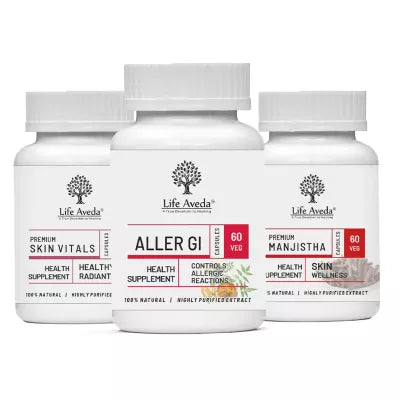 Life Aveda Premium Skin Vitals + Aller Gi + Premium Manjistha Combo (60 CAPSULES Each)