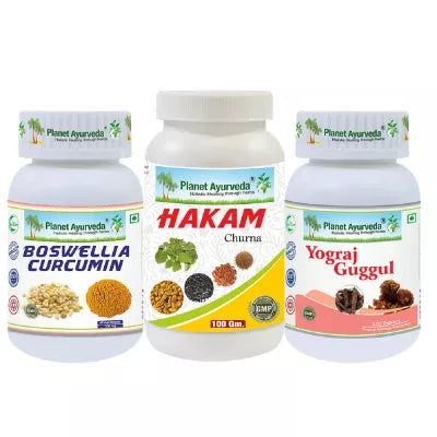 Planet Ayurveda Boswellia curcumin + Yograj Guggul + Hakam Churan (60 CAPSULES + 120 TABLETS + 100 GM)