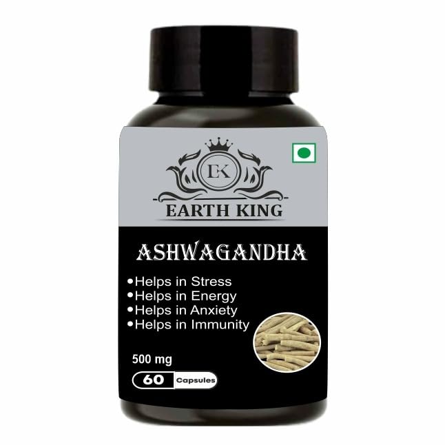 EARTH KING Ashwagandha Capsule Helps Anxiety & Stress Relief for Men & Women - 500mg 60 Capsules