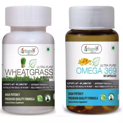 Vringra Omega Capsules & Wheatgrass Powder Capsules - Immunity Booster (Combo Pack) (1Pack)