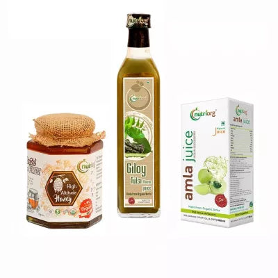 Nutriorg Amla Juice500 Ml, Giloy Neem Tulsi 500 Ml, High Alltitude Honey 250G (1Pack)