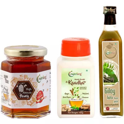 Nutriorg Ayush Kwath Kaadha & Giloy Neem Tulsi With Certified Organic High Altitude Honey Combo Pack (1Pack)