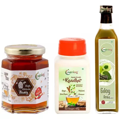 Nutriorg Ayush Kwath Kaadha & Giloy Amla Juice With Certified Organic High Altitude Honey Combo Pack (1Pack)