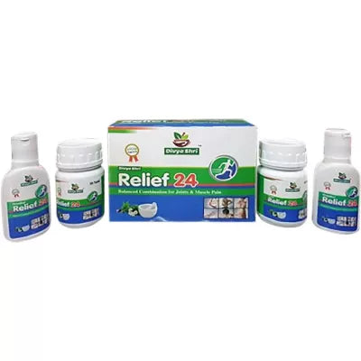 Divya Shri Relief 24 Ayurvedic Medicine For Joint & Muscle (2X60cap +2X50ml Oil) (1Pack)