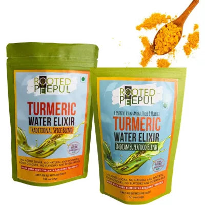 Rooted Peepul Spice Blend & Superfood Blend Turmeric Water Elixir Kadha Combo (150g Each) (1Pack)