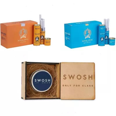 Royal Swag Ayurvedic & Herbal Cigarette Mint And Frutta Flavour Smoke (50 Stick Each), Lip Cream (15 Gm) (1Pack)