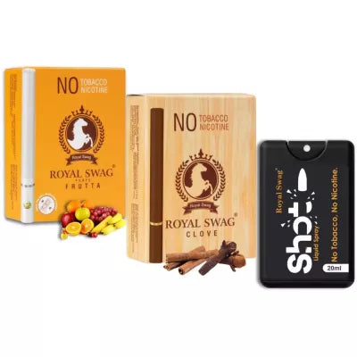 Royal Swag Ayurvedic & Herbal Cigarette, Frutta, Clove Flavour Smoke (20 Stick Each & 20 Ml Shot) (1Pack)