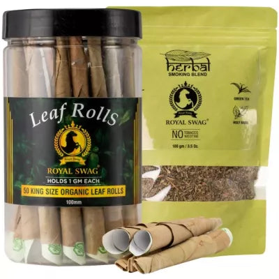 Royal Swag Tobacco & Nicotine Free Smoking Mixture (100Gm) King Size Tendu Palm Leaf Rolls (50 Pcs) (1Pack)