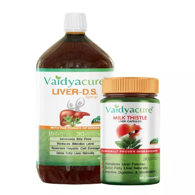 Vaidyacure Fatty Liver Detox Kit (Syrup 450ml & 60 Caps) (1 Month Course) (1Pack)