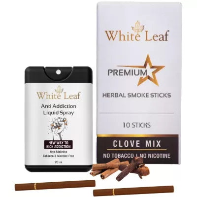 White Leaf Herbal Cigarettes Clove Mix (10sticks, Pack Of 1) & Anti Addiction Liquid Spray (20ml) Combo (1Pack)