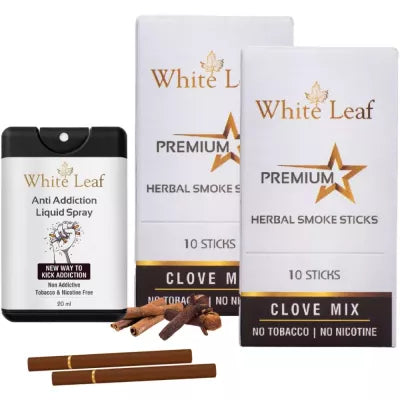 White Leaf Herbal Cigarettes Clove Mix (10sticks, Pack Of 2) & Anti Addiction Liquid Spray (20ml) Combo (1Pack)