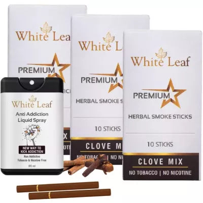 White Leaf Herbal Cigarettes Clove Mix (10sticks, Pack Of 3) & Anti Addiction Liquid Spray (20ml) Combo (1Pack)