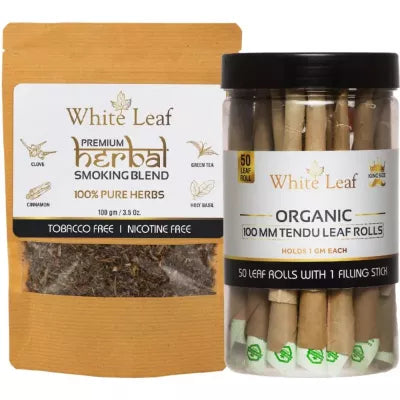 White Leaf Herbal Smoking Blend (100g) & Leaf Rolls 50pcs With 1 Filling Stick Combo (1Pack)