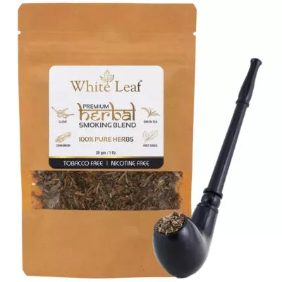 White Leaf Herbal Smoking Blend (30g) & 1 Wooden Royal Black Pipe Combo (1Pack)