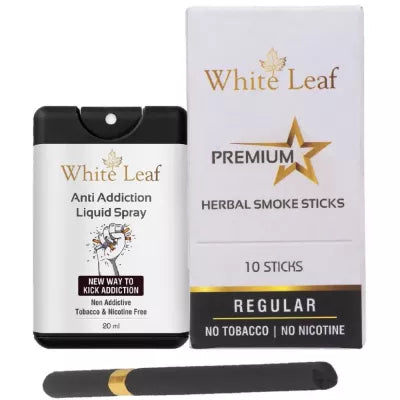 White Leaf Herbal Cigarettes Regular Flavour (10sticks, Pack Of 1) & Anti Addiction Liquid Spray (20ml) Combo (1Pack)