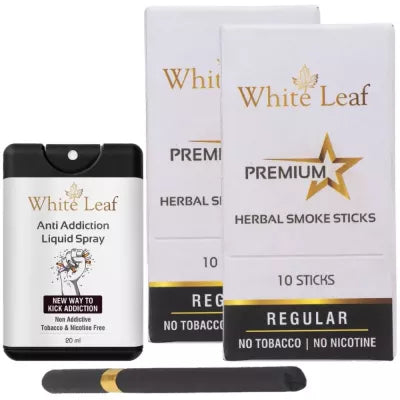 White Leaf Herbal Cigarettes Regular Flavour (10sticks, Pack Of 2) & Anti Addiction Liquid Spray (20ml) Combo (1Pack)