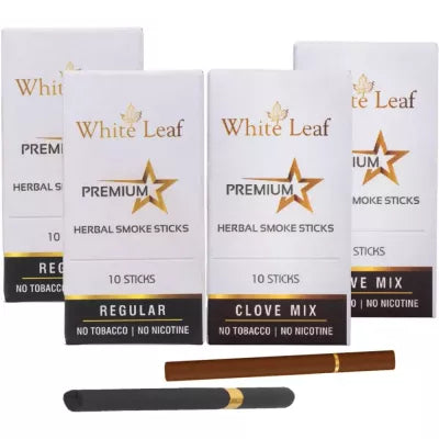 White Leaf Herbal Cigarettes Regular & Clove Flavour Each (10sticks, Pack Of 2) Combo (1Pack)