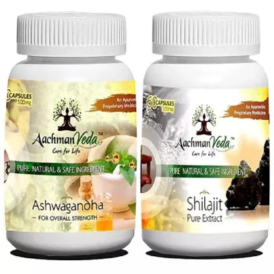 Aachman Veda Ashwagandha And Pure Extract Shilajit Combo (60 Capsules Each) (1Pack)