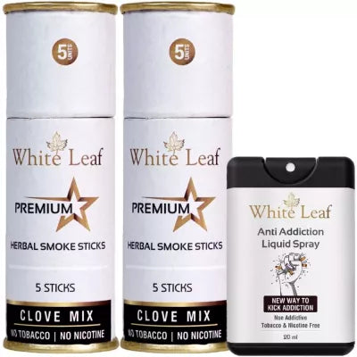 White Leaf Herbal Cigarettes Clove Mix (5 Sticks, Pack Of 2) & Anti Addiction Liquid Spray (20ml) Combo (1Pack)