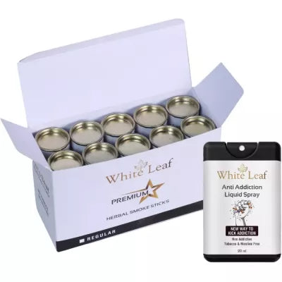 White Leaf Herbal Cigarettes Regular Flavour (5 Sticks, Pack Of 10) & Anti Addiction Liquid Spray (20ml) Combo (1Pack)