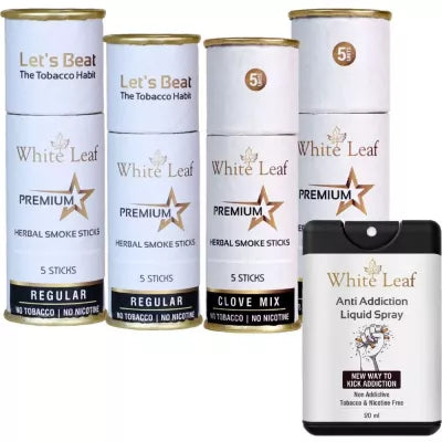 White Leaf Herbal Cigarettes Regular & Clove Flavour Each (5 Sticks, Pack Of 2) With Liquid Spray (20ml) Combo (1Pack)