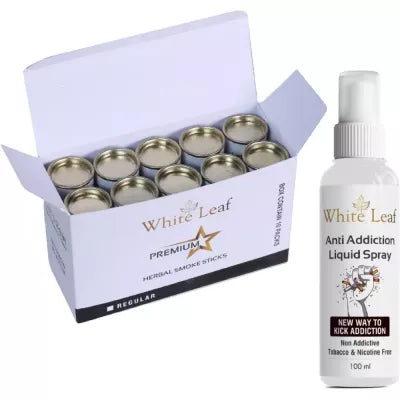 White Leaf Herbal Cigarettes Regular Flavour (5 Sticks, Pack Of 10) & Anti Addiction Liquid Spray (100ml) Combo (1Pack)