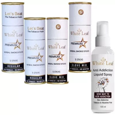 White Leaf Herbal Cigarettes Regular & Clove Flavour Each (5 Sticks, Pack Of 2) With Liquid Spray (100ml) Combo (1Pack)