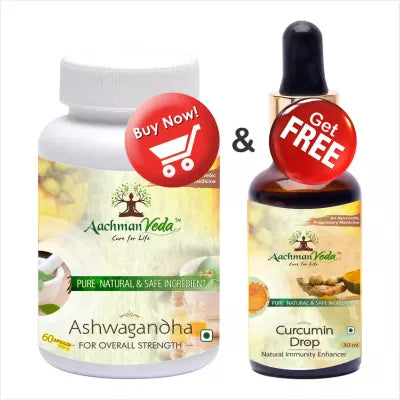 Aachman Veda Ashwagandha + Curcumin (Capsules 60 + Drops 30ml) (1Pack)