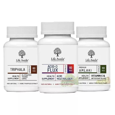 Life Aveda Triphala + Acid-o Flux + Amlaki Combo (60 CAPSULES Each)