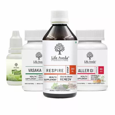 Life Aveda Tulsiu + Vasaka + Respire Syrup + Aller Gi Combo (60 CAPSULES Each + 200 ML + 15 ML)