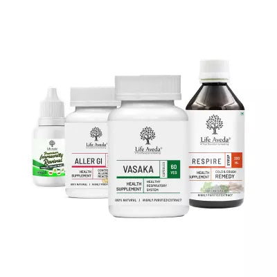 Life Aveda Immunity Revival + Aller Gi + Vasaka + Respire Syrup Combo (60 CAPSULES Each + 200 ML + 30 ML)