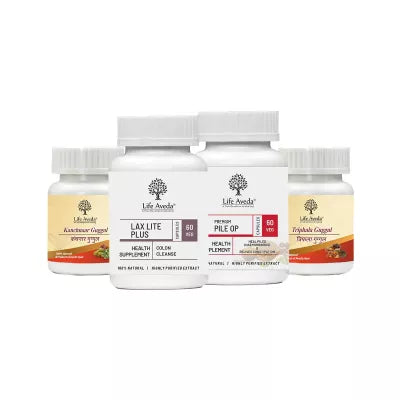 Life Aveda Kanchnaar Guggul + Lax Lite Plus + Pile op + Triphala Guggul Combo (60 CAPSULES Each)