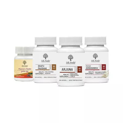 Life Aveda Punarnava Mandur + Dhatu Paushak + Arjuna + Ashwagandha Combo (60 CAPSULES Each)