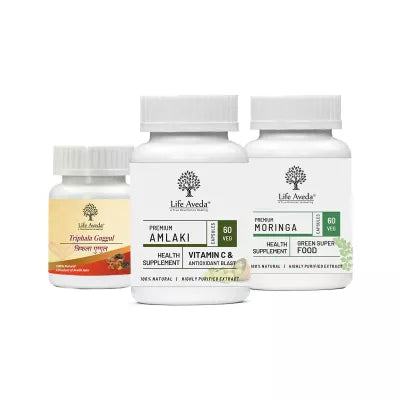 Life Aveda Triphala Guggul + Amlaki + Moringa Combo (60 CAPSULES Each)