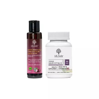 Life Aveda Onion Bhringraj Enriched Hair Growth Oil + Hair Vitals Combo (60 CAPSULES + 100 ML)