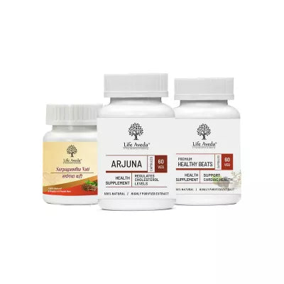 Life Aveda Sarpagandha Vati + Arjuna + Healthy Beats Combo (60 CAPSULES Each)