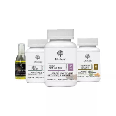 Life Aveda Artho - Aid Oil + Asthi - Poshan + Ortho Aid + Boswellia Curcumin Combo (60 CAPSULES Each + 100 ML)