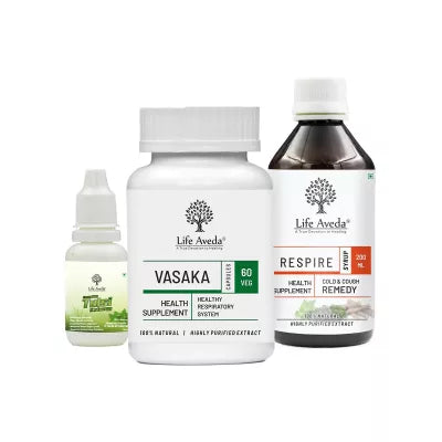 Life Aveda Tulsi + Vasaka + Respire Syrup Combo (60 CAPSULES + 200 ML + 15 ML)