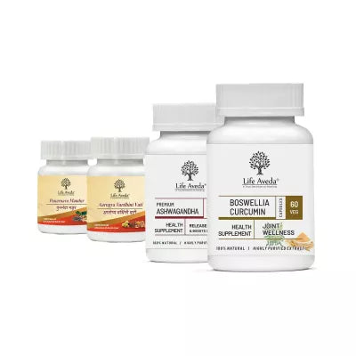 Life Aveda Punarnava Mandur + Aarogya Vardhini Vati + Ashwagandha + Boswellia Curcumin Combo (60 CAPSULES Each)