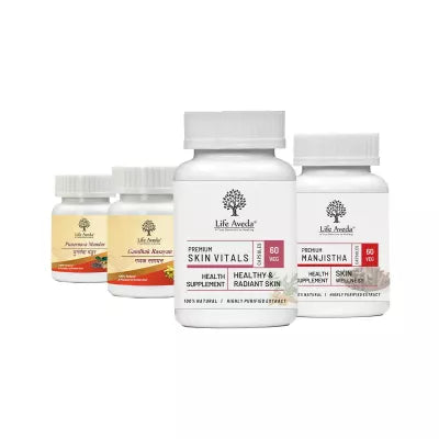 Life Aveda Punarnava Mandur + Gandhak Rasayan + Skin Vitals + Manjistha Combo (60 CAPSULES Each)