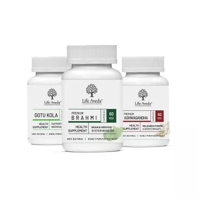 Life Aveda Gotu Kola + Brahmi + Ashwagandha Combo (60 CAPSULES Each)