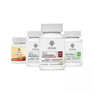 Life Aveda Mahashankh Vati + Brahmi + Ashwaganda + Gotu Kola Combo (60 CAPSULES Each)