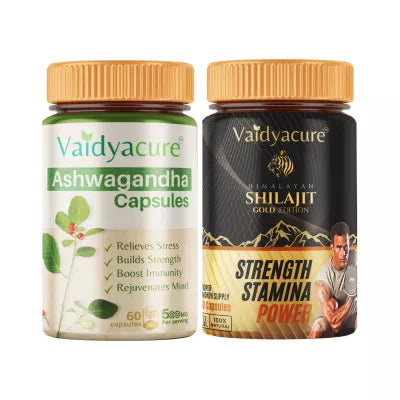 Vaidyacure Ashwagandha And Shilajit Combo (60 Caps Each) (1Pack)