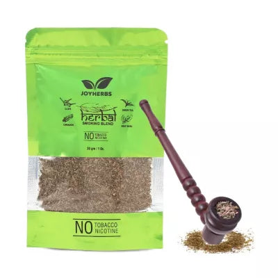 Joyherbs Herbal Smoking Blend + Wooden Brown Bowl Pipe (30 GM + 1 UNIT)