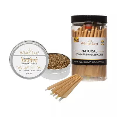 White Leaf Premium Herbal Smoking Blend Mixture + Natural 110 Mm Pre Rolled Cone (30gm + 56 pcs) (1Pack)