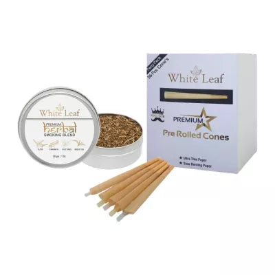 White Leaf Premium Herbal Smoking Blend Mixture + Pre Rolled Cone (30gm + 56 pcs) (1Pack)