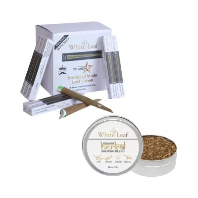 White Leaf Premium Herbal Smoking Blend Mixture + Pre Rolled Tendu Leaf Cone (30gm + 56 pcs) (1Pack)