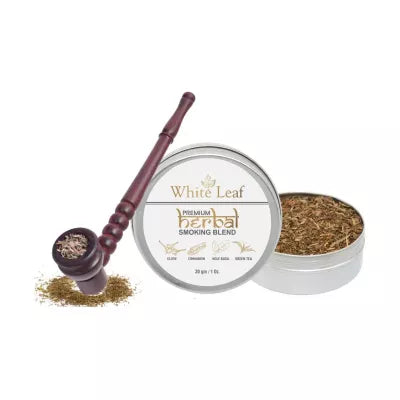 White Leaf Premium Herbal Smoking Blend Mixture + Wooden Brown Bowl Pipe 30gm + 1 pcs) 